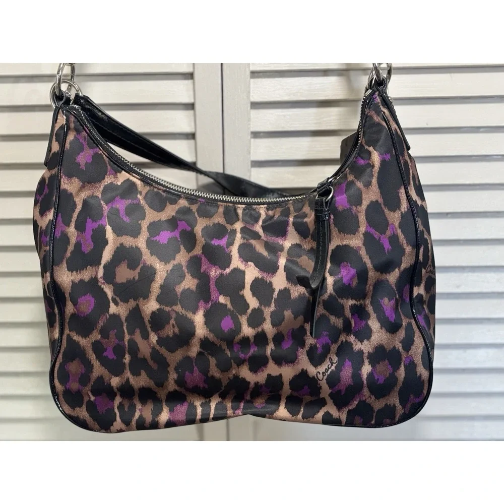 COACH NWT Ocelot Hobo Violet Multi Animal Print F26033 Large Logo